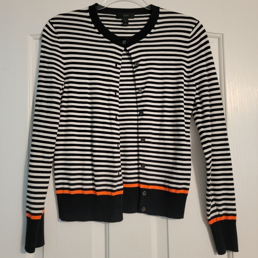 J. Crew Striped Cardigan with Orange Accents